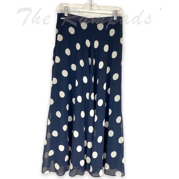 Ann Taylor Navy Blue White Polka Dot Long Maxi Skirt Size Medium Petite - Picture 1 of 7